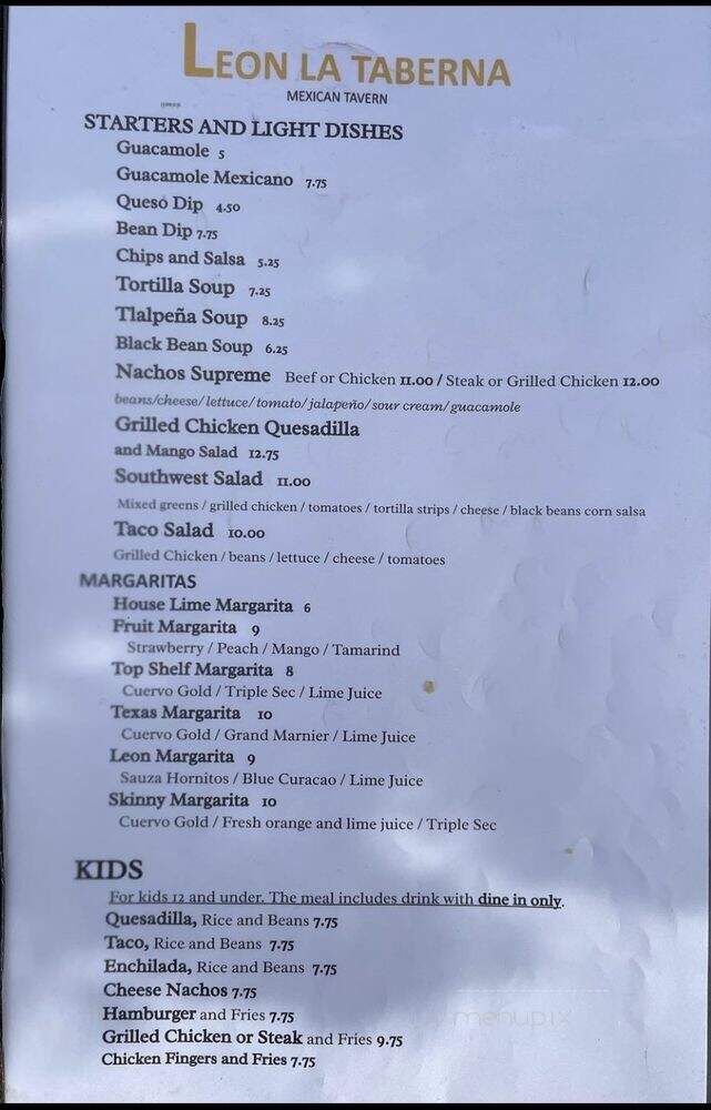 Leon La Taberna - Birmingham, AL menu_pic