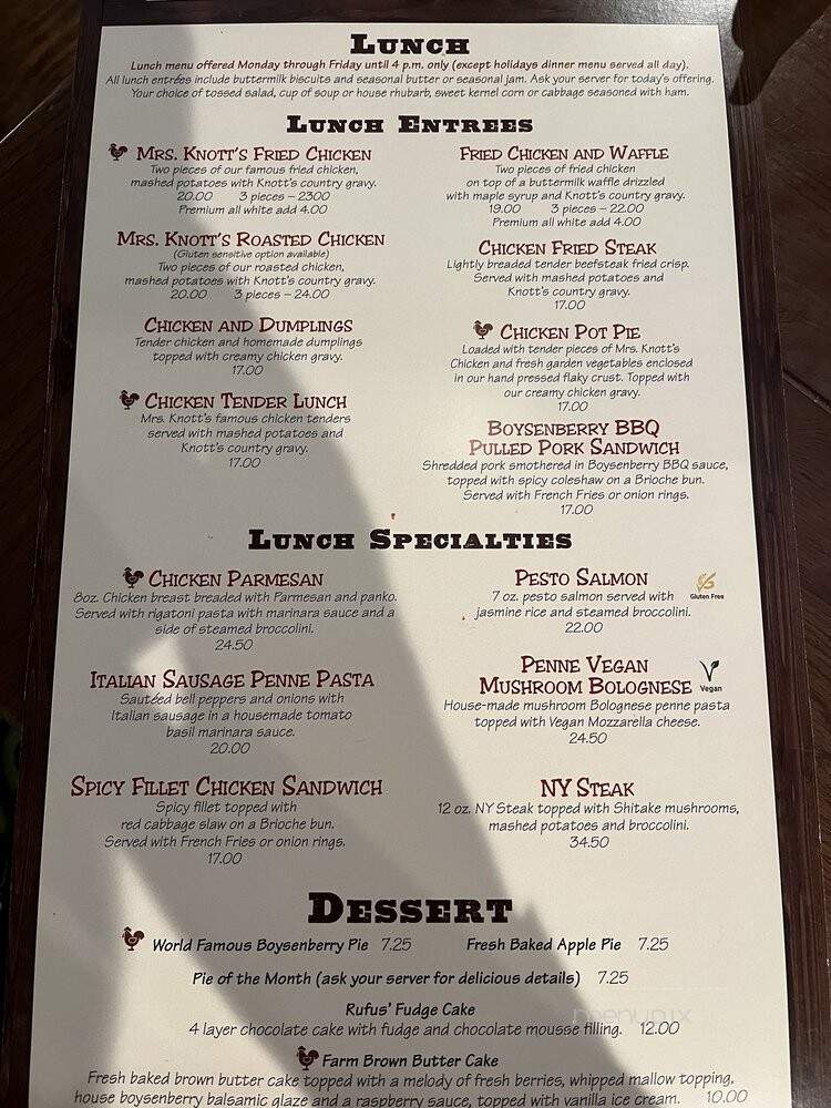 Mr. Knott's Chicken Dinner - Los Angeles, CA menu_pic