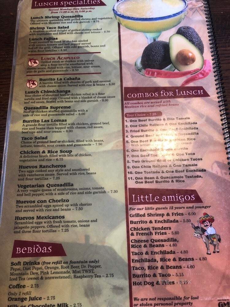 La Cabana Restaurant - Valparaiso, IN menu_pic