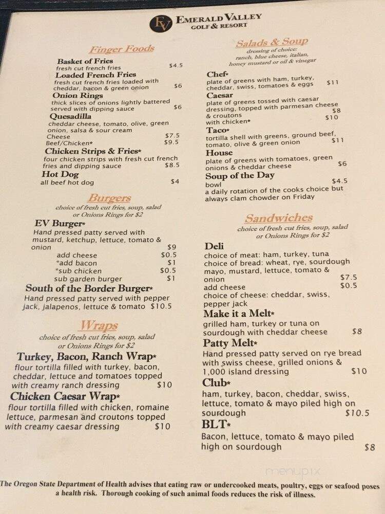 Front Nine Restaurant & Bar - Creswell, OR menu_pic