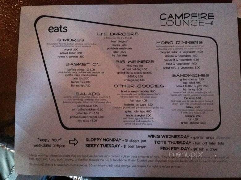 Campfire Lounge - Salt Lake City, UT menu_pic