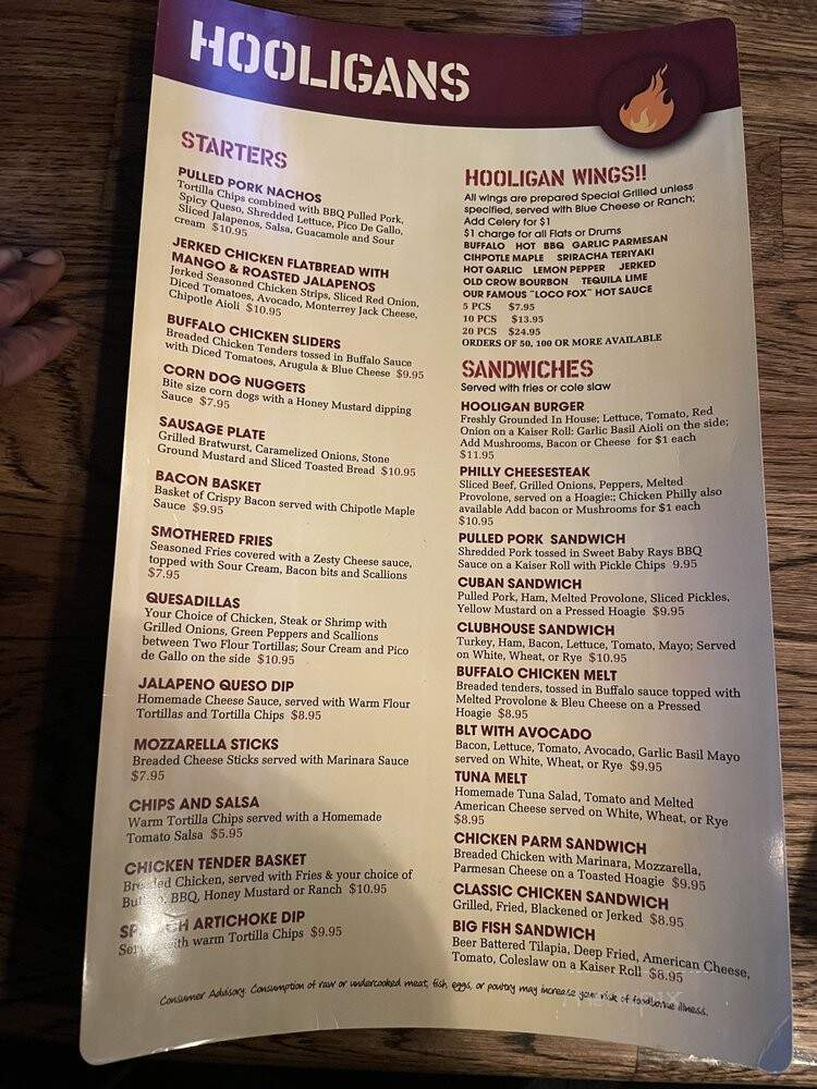 Hooligans Sport Tavern - Alpharetta, GA menu_pic