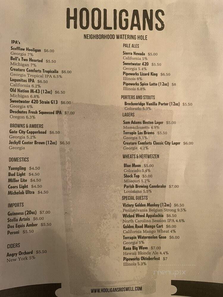 Hooligans Sport Tavern - Alpharetta, GA menu_pic