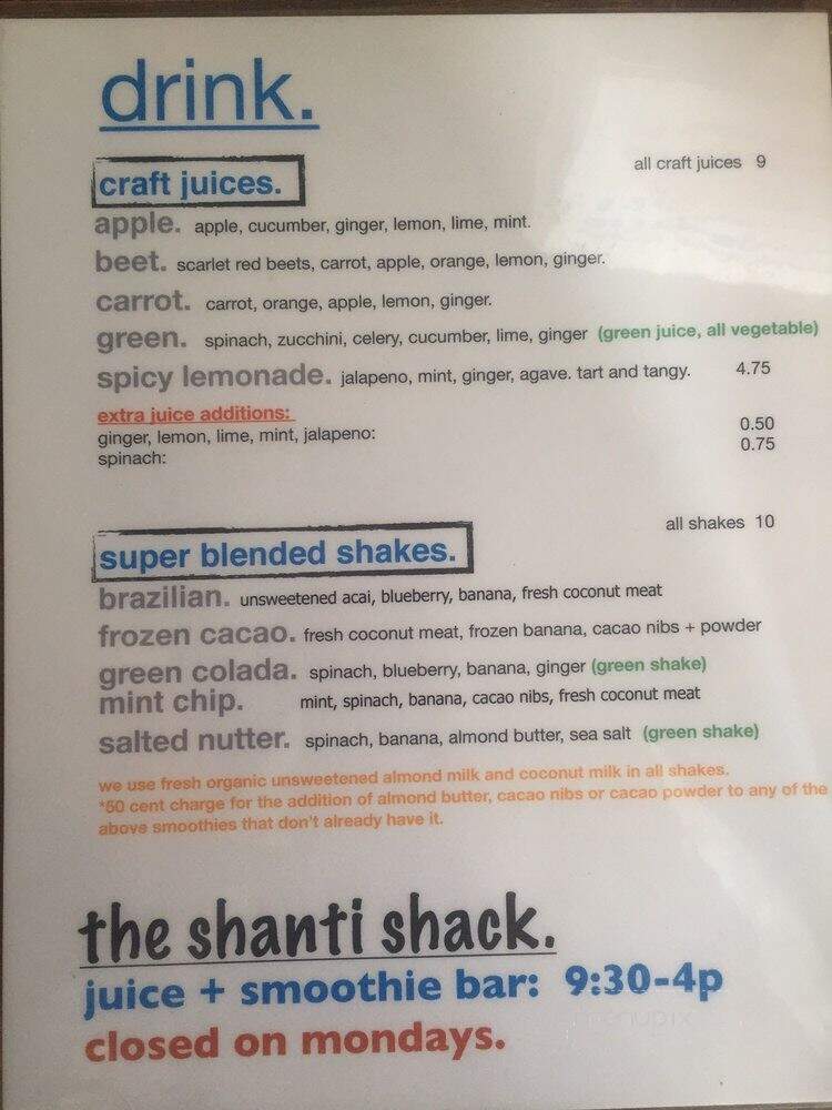 Shanti Shack - Brooklyn, NY menu_pic