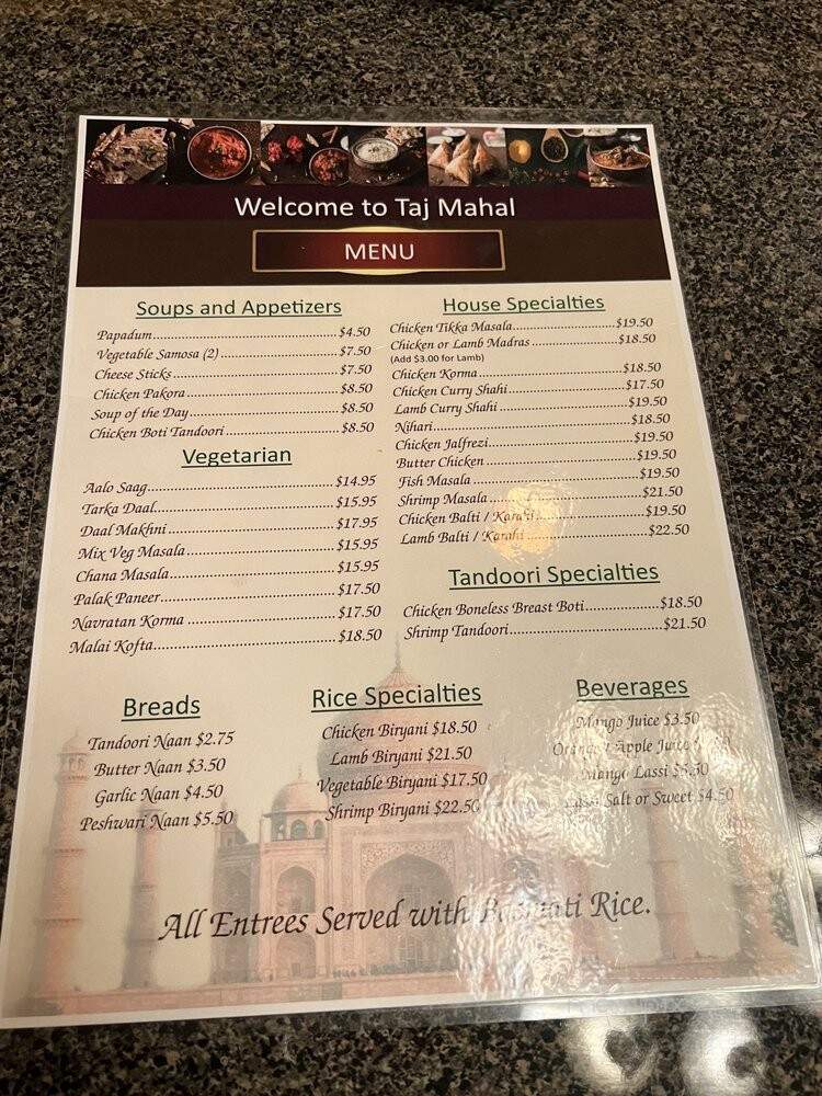 Taj Mahal Indian Restaurant - Orlando, FL menu_pic