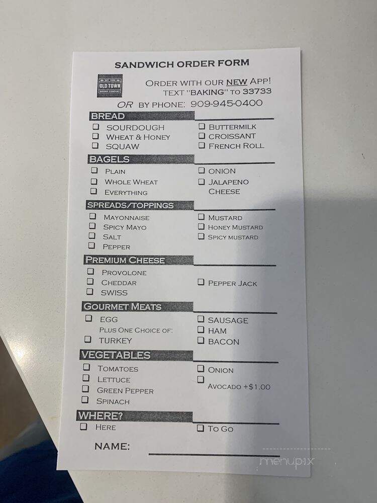 Old Town Baking Co. - Rancho Cucamonga, CA menu_pic