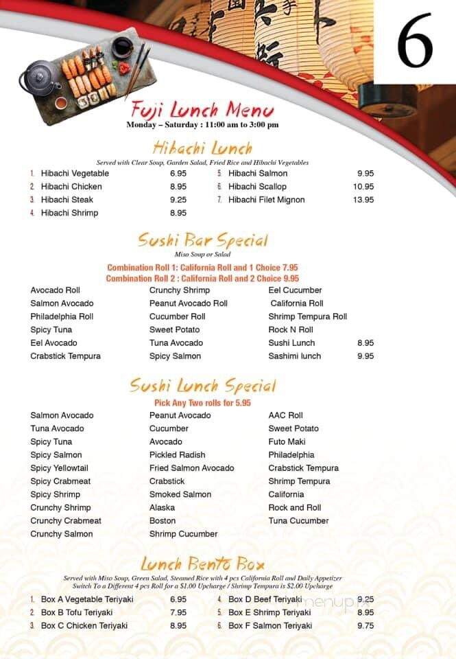 Fuji Hibachi Sushi - Cookeville, TN menu_pic