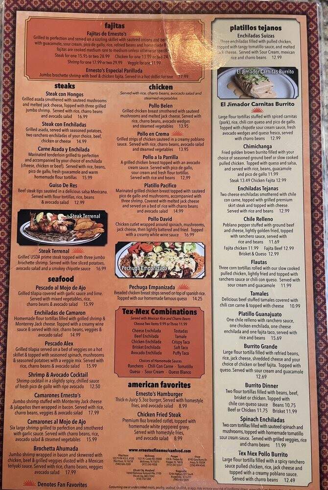 Ernesto's Fine Mexican Food - Frisco, TX menu_pic