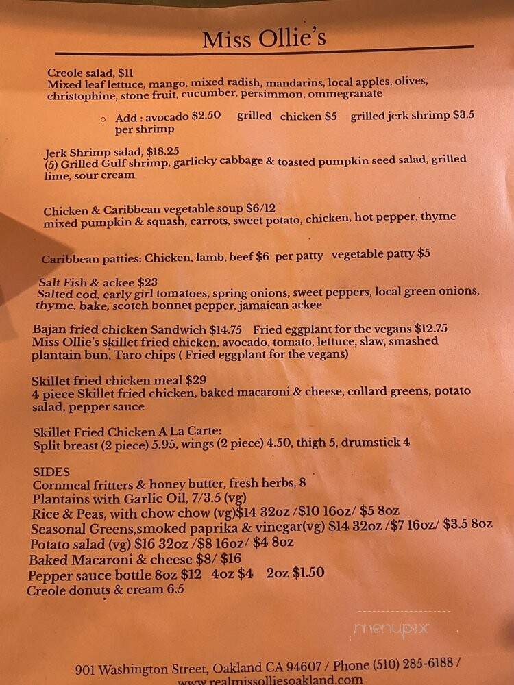 Miss Ollie's - Oakland, CA menu_pic