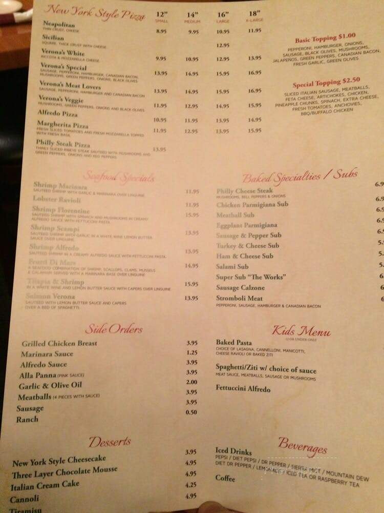 Verona Italian Restaurant - Dallas, TX menu_pic