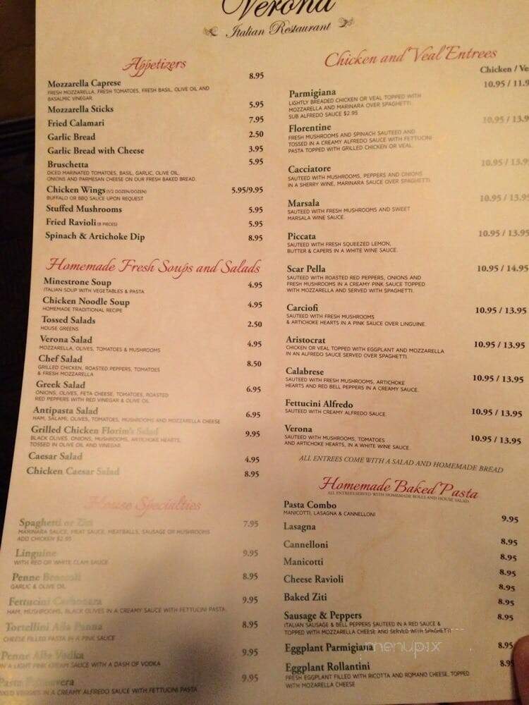Verona Italian Restaurant - Dallas, TX menu_pic