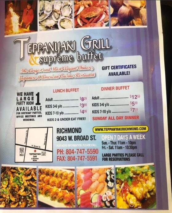 Teppanvaki Grill and Supreme Buffet - Richmond, VA menu_pic