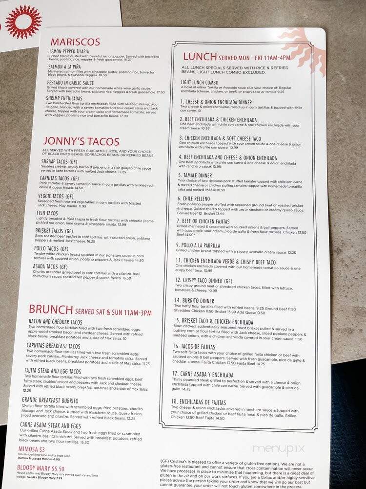 Cristina's Fine Mexican Restaurant 9159 Boulevard 26 - North Richland Hills, TX menu_pic