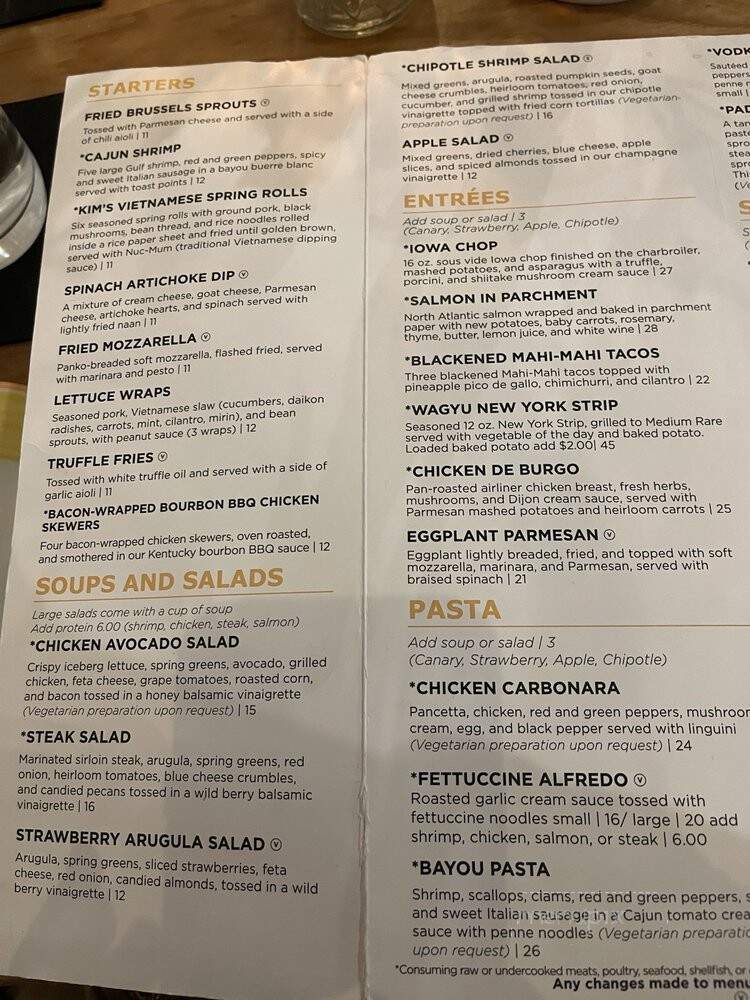 Prairie Canary - Grinnell, IA menu_pic