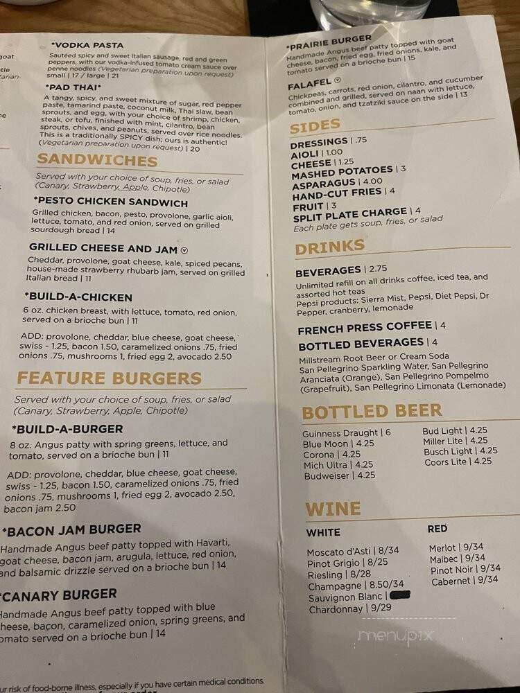 Prairie Canary - Grinnell, IA menu_pic