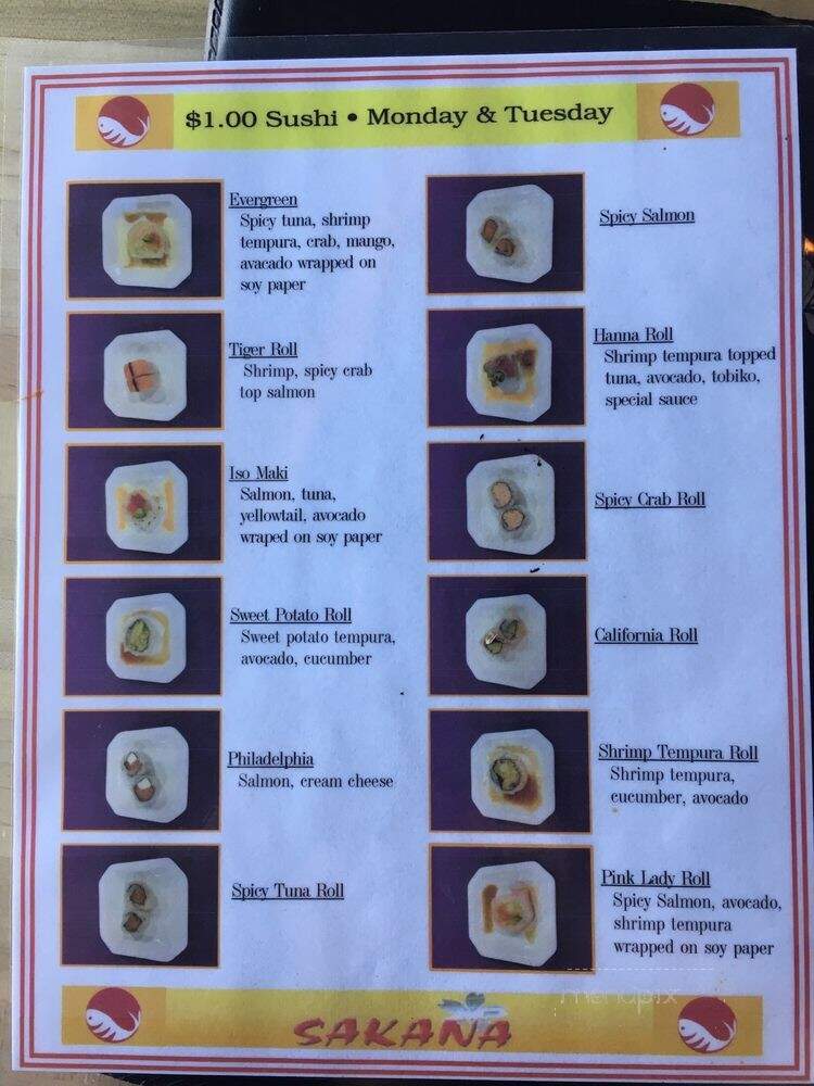 Sakana Sushi and Japanese Grill - Boise, ID menu_pic