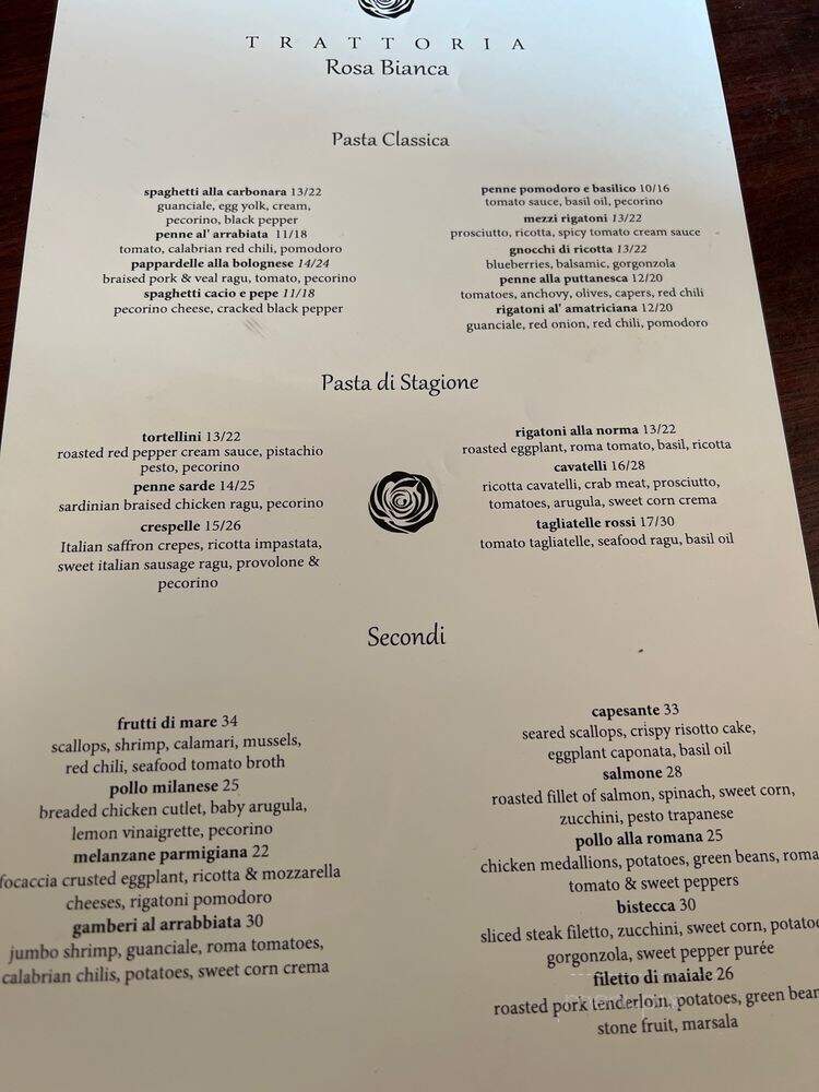 Trattoria Rosa Bianca - Yardley, PA menu_pic