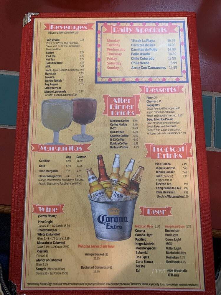 Playa Bonita - Marysville, WA menu_pic