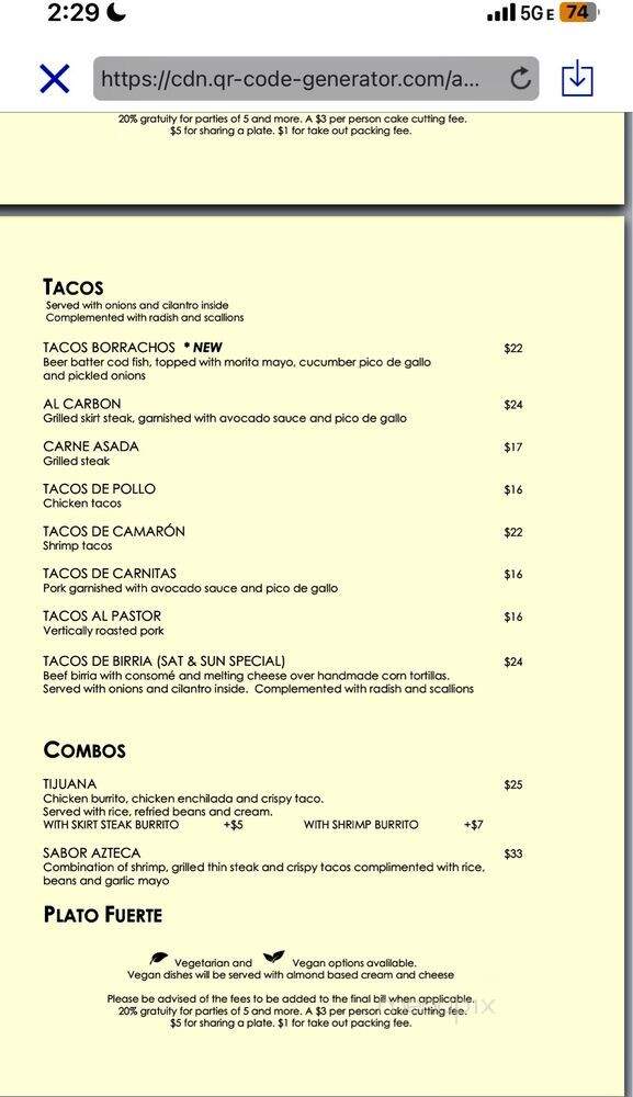Charrito's Restaurant - Weehawken, NJ menu_pic