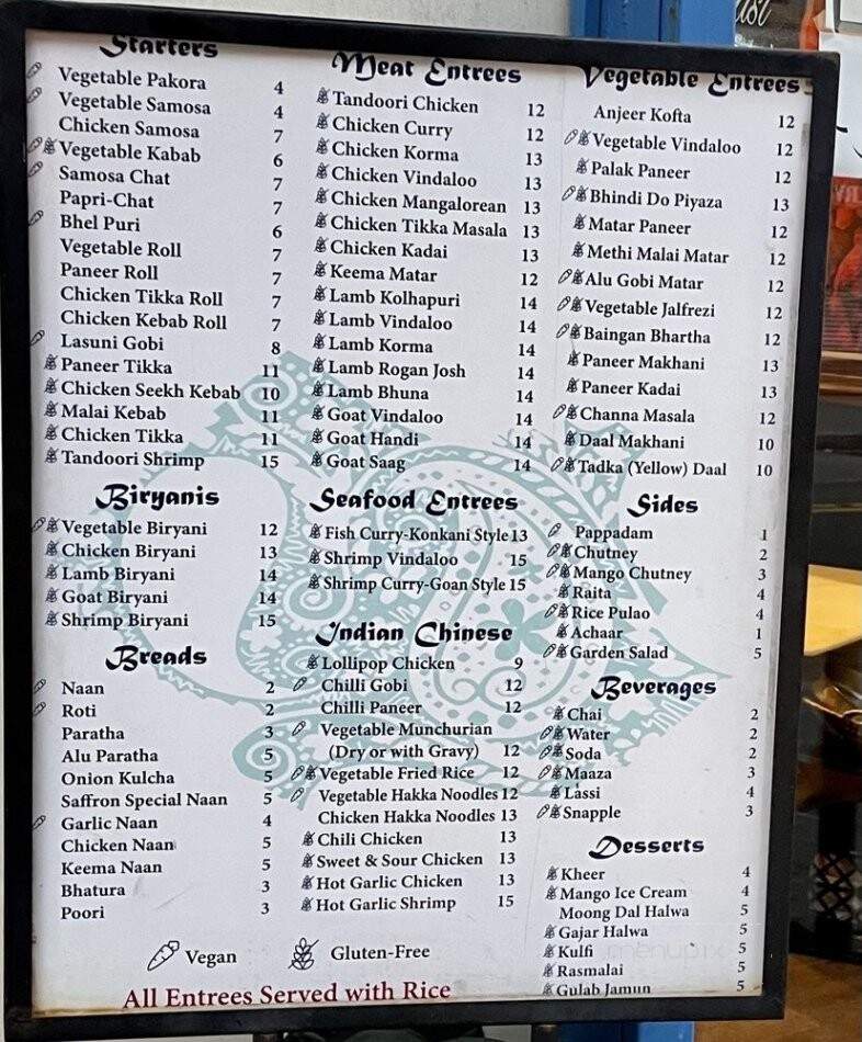Saffron Indian Cuisine - New York, NY menu_pic