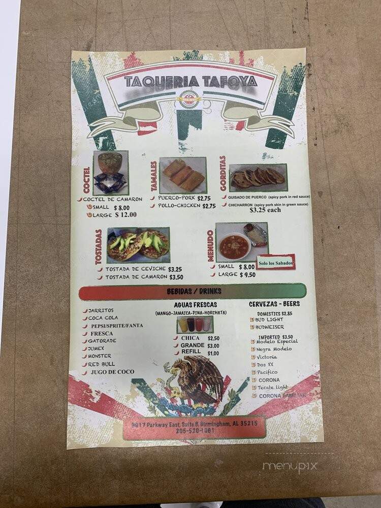 Taqueria Tafoya - Birmingham, AL menu_pic
