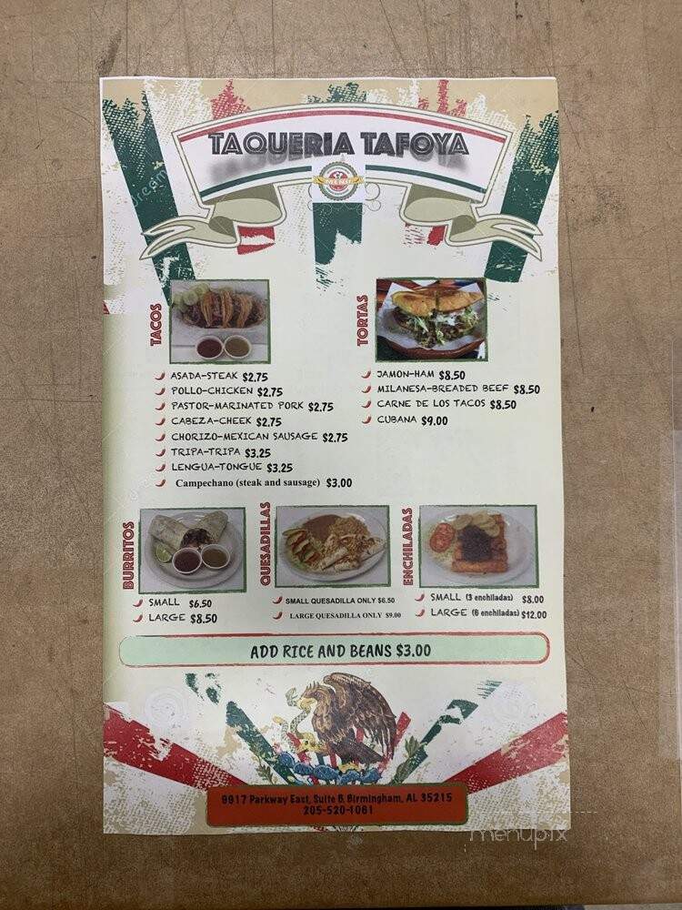 Taqueria Tafoya - Birmingham, AL menu_pic