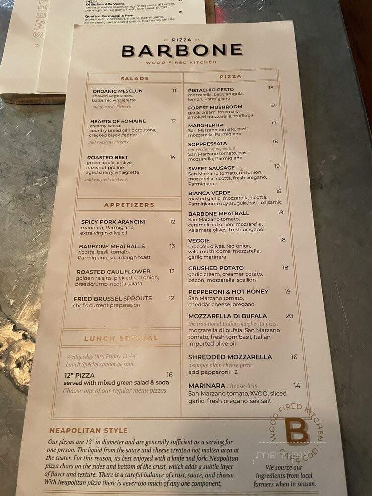 Pizza Barbone - Hyannis, MA menu_pic