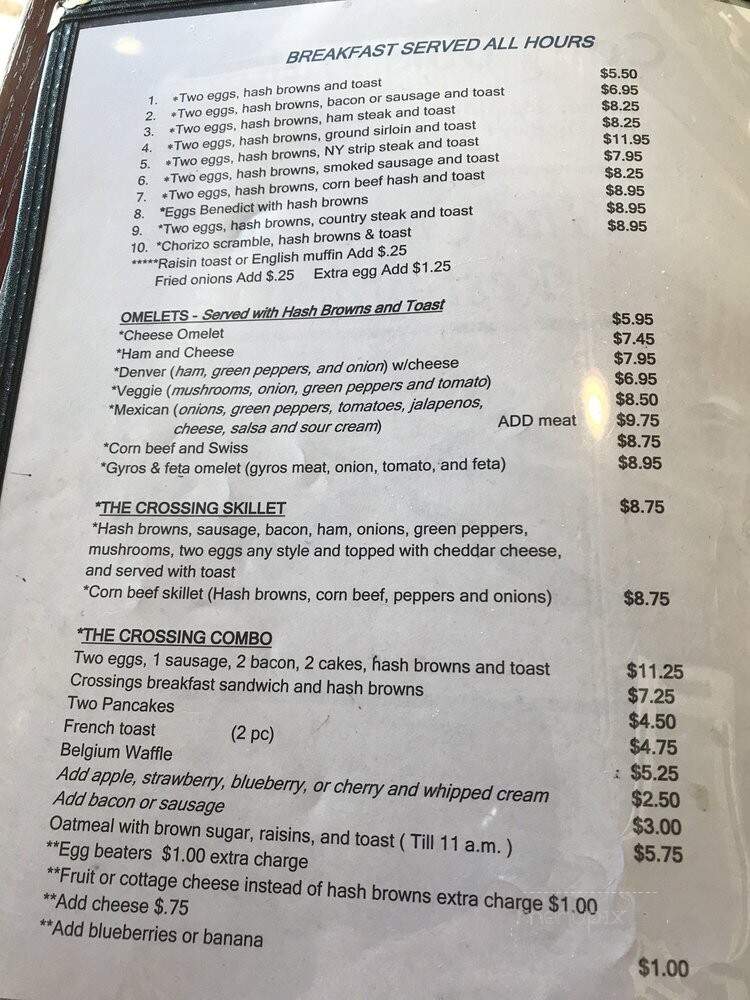 Crossing Restaurant - Waukesha, WI menu_pic