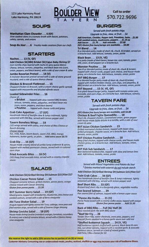 Boulderview Tavern - Tobyhanna, PA menu_pic
