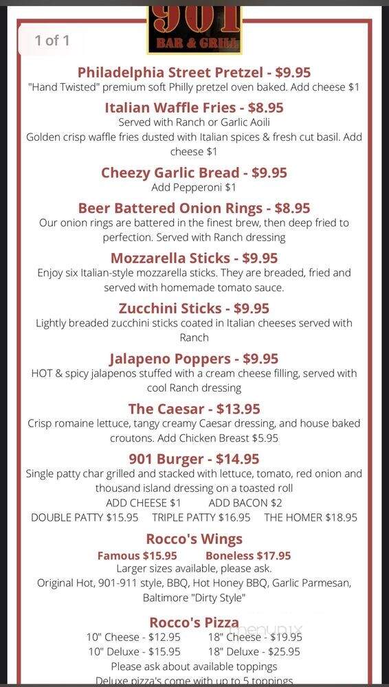 901 Bar and Grill - Los Angeles, CA menu_pic