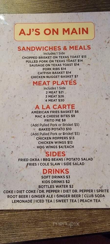 AJ's on Main - Grapevine, TX menu_pic