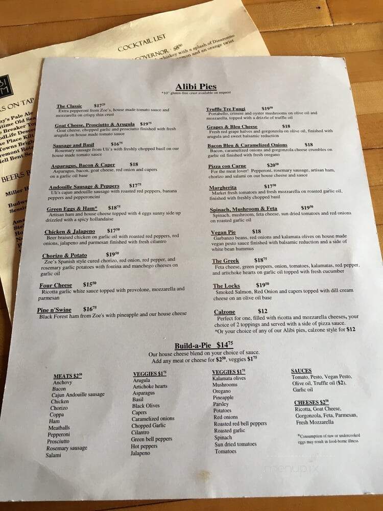 Alibi Room - Seattle, WA menu_pic