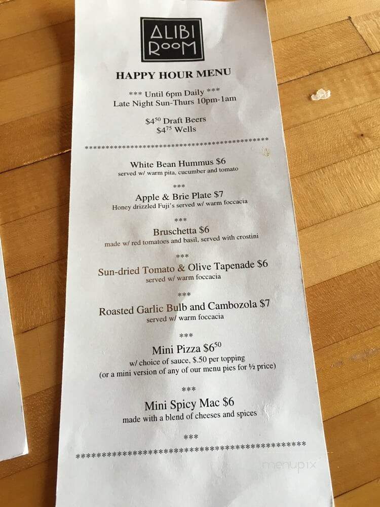 Alibi Room - Seattle, WA menu_pic