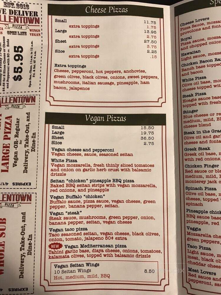 Allentown Pizza - Buffalo, NY menu_pic