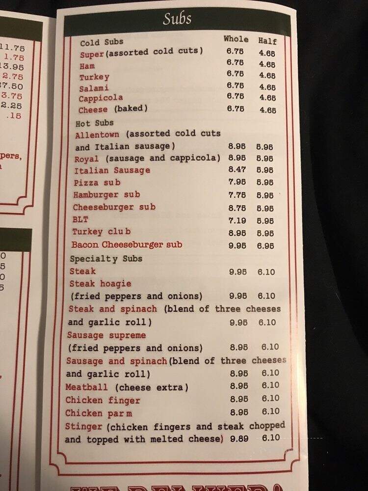 Allentown Pizza - Buffalo, NY menu_pic