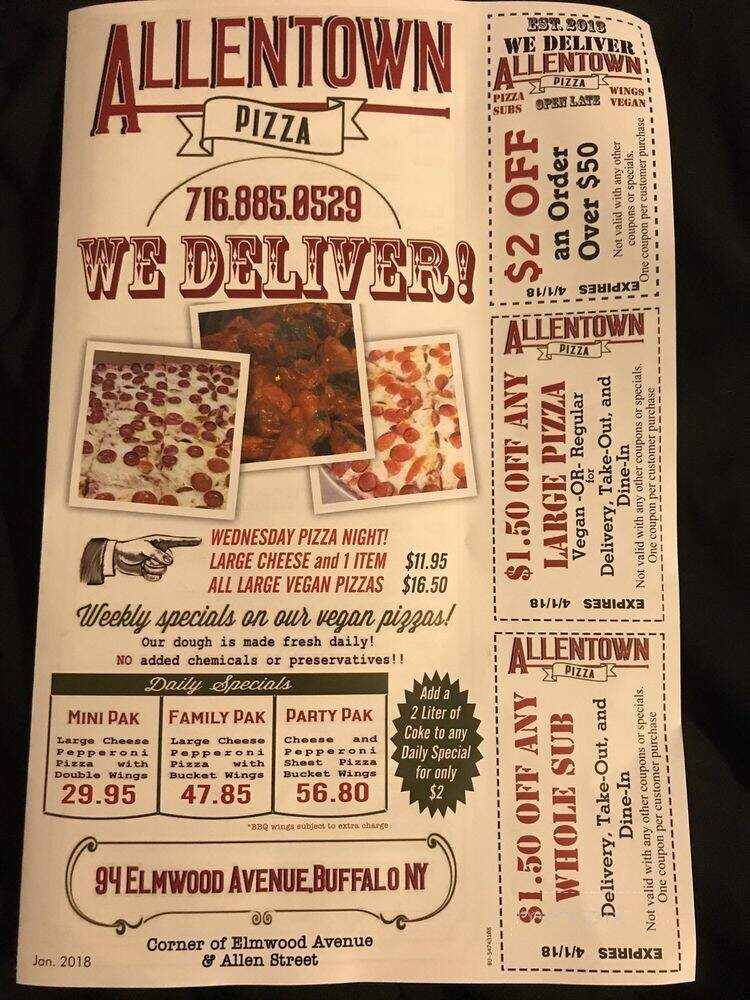 Allentown Pizza - Buffalo, NY menu_pic