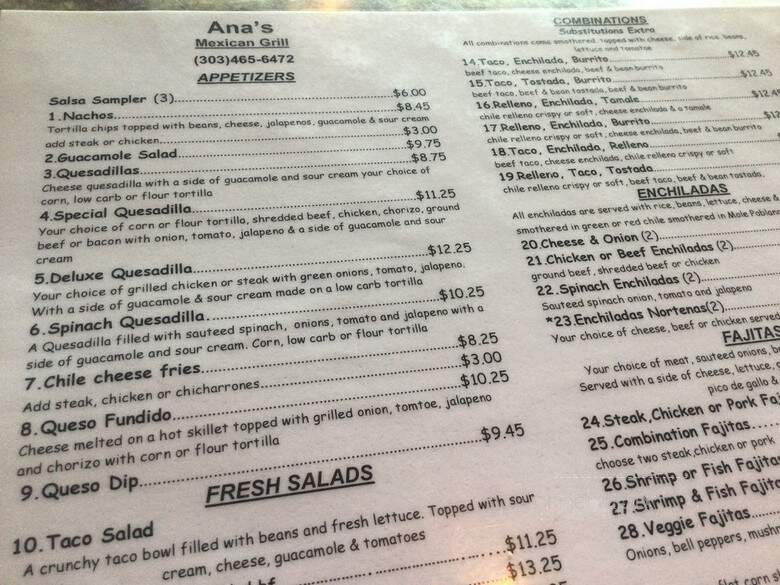 Ana's Mexican Grill - Denver, CO menu_pic
