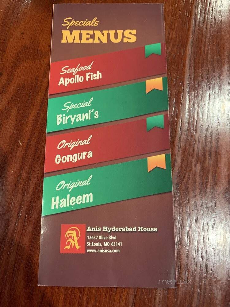 Anis Hyderabad Cafe - Saint Louis, MO menu_pic