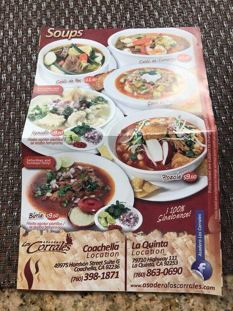 Asadero Los Corrales - La Quinta, CA menu_pic