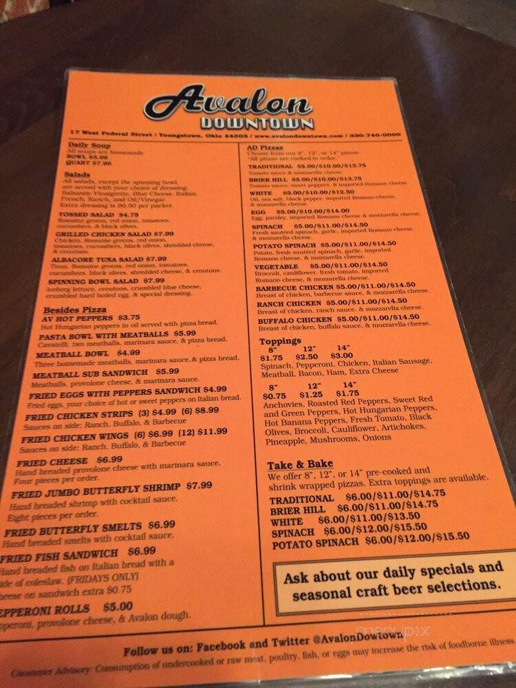 Avalone Downtown - Youngstown, OH menu_pic