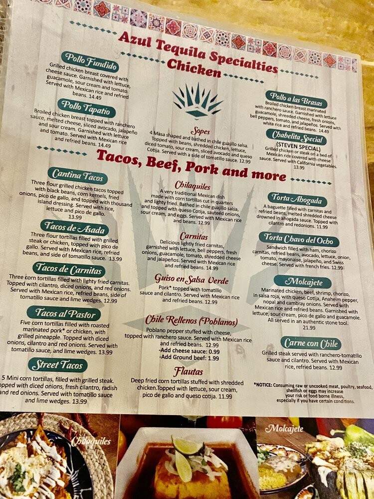 Azul Tequila Mexican Cuisine - Bentonville, AR menu_pic