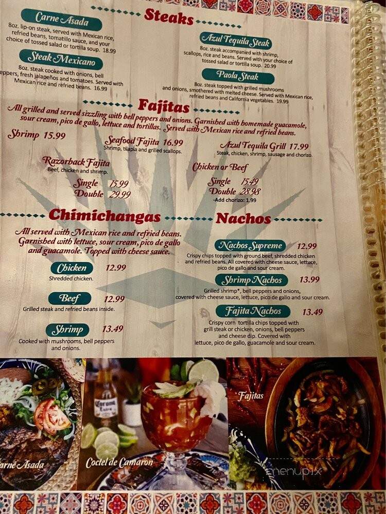 Azul Tequila Mexican Cuisine - Bentonville, AR menu_pic