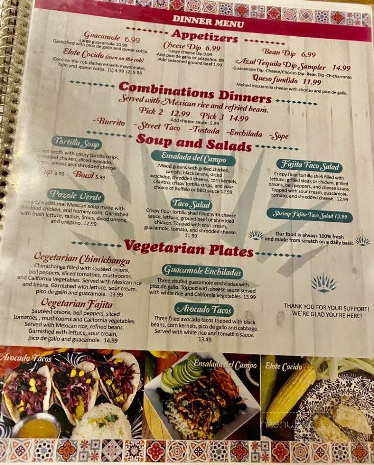 Azul Tequila Mexican Cuisine - Bentonville, AR menu_pic