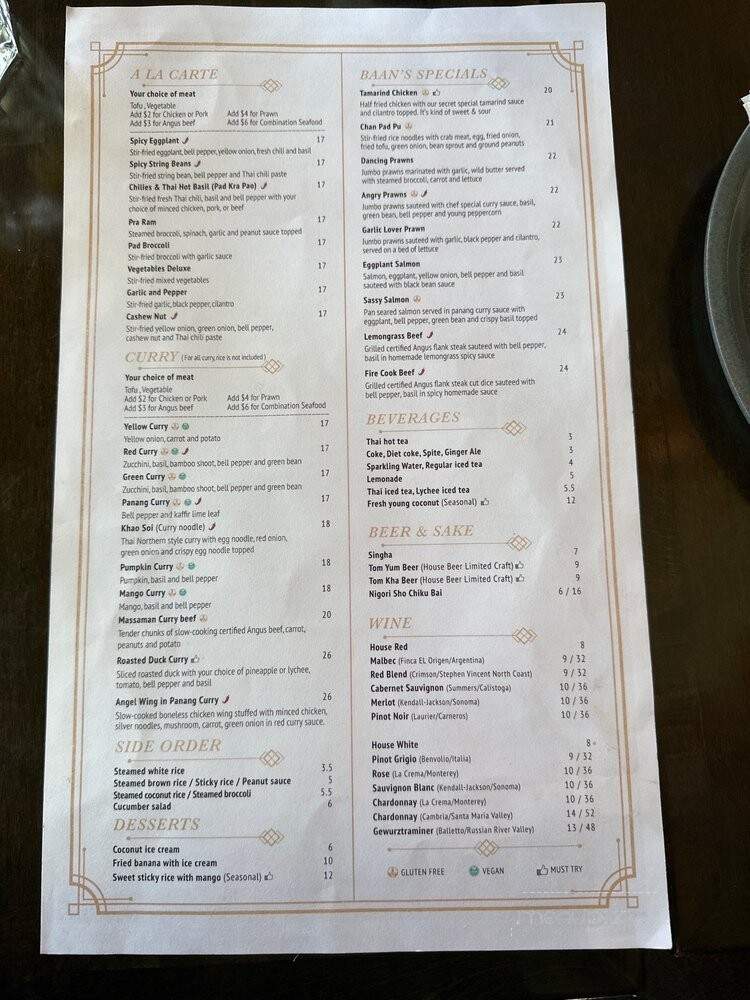 Baan Thai - San Anselmo, CA menu_pic