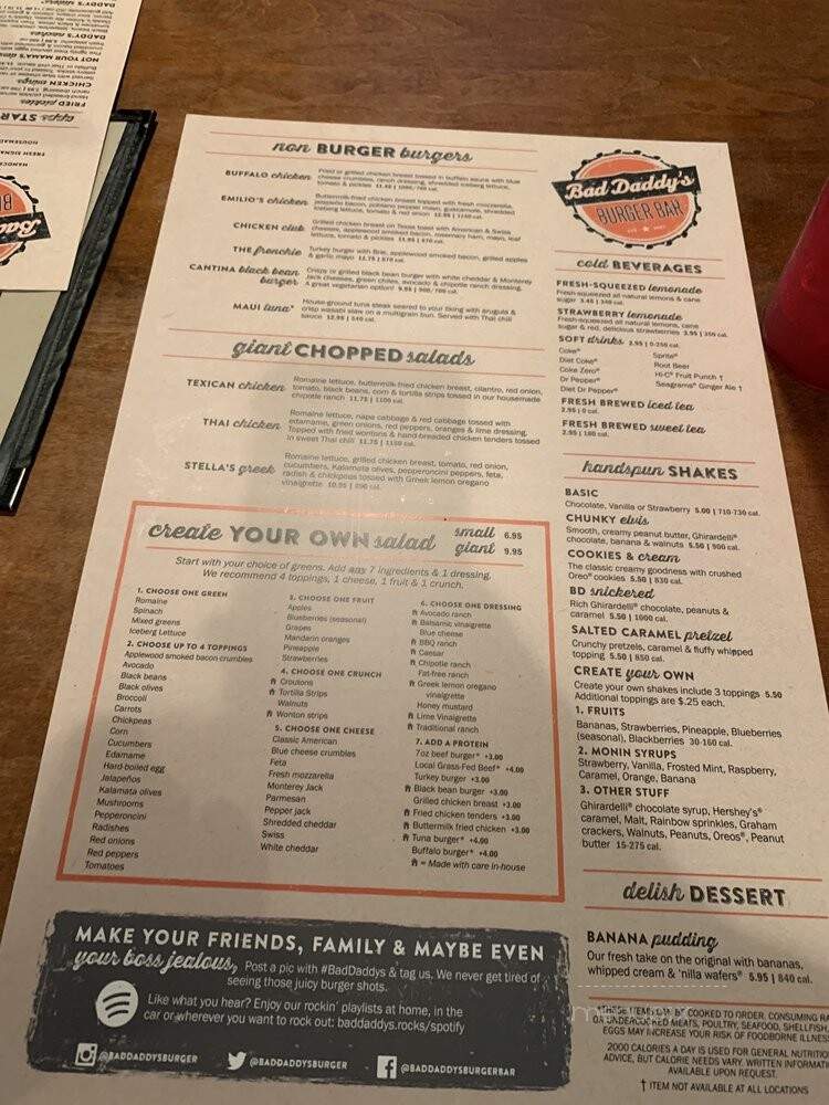 Bad Daddy's Burger Bar - Greenville, SC menu_pic