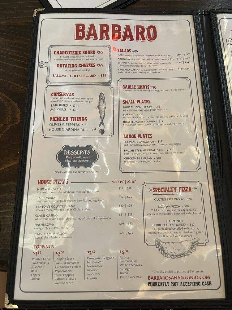 Barbaro - San Antonio, TX menu_pic