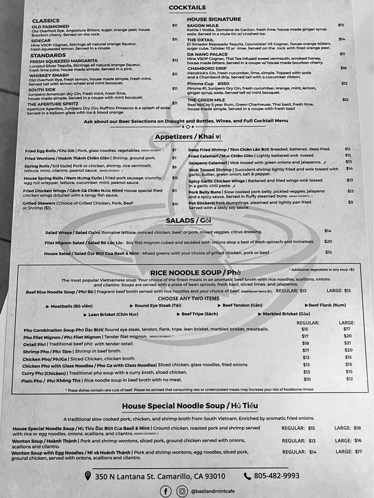 Basil & Mint Vietnamese Cafe - Camarillo, CA menu_pic