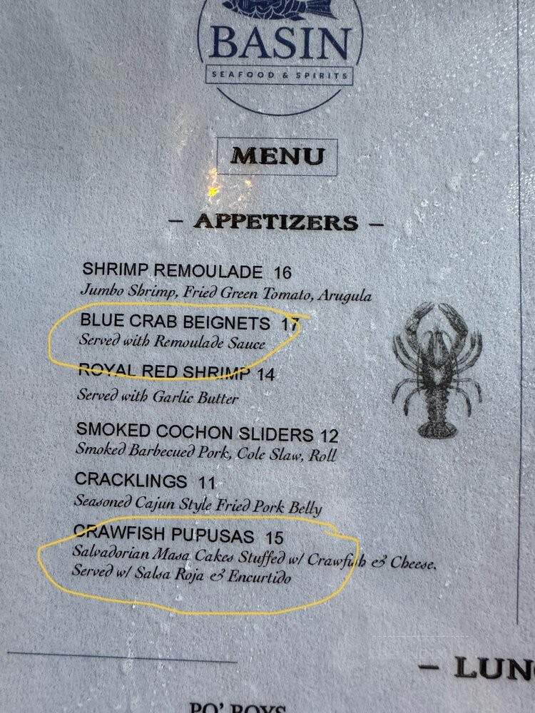 Basin Seafood & Spirits - New Orleans, LA menu_pic