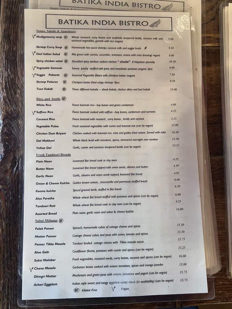 Batika India Bistro - Novato - Novato, CA menu_pic