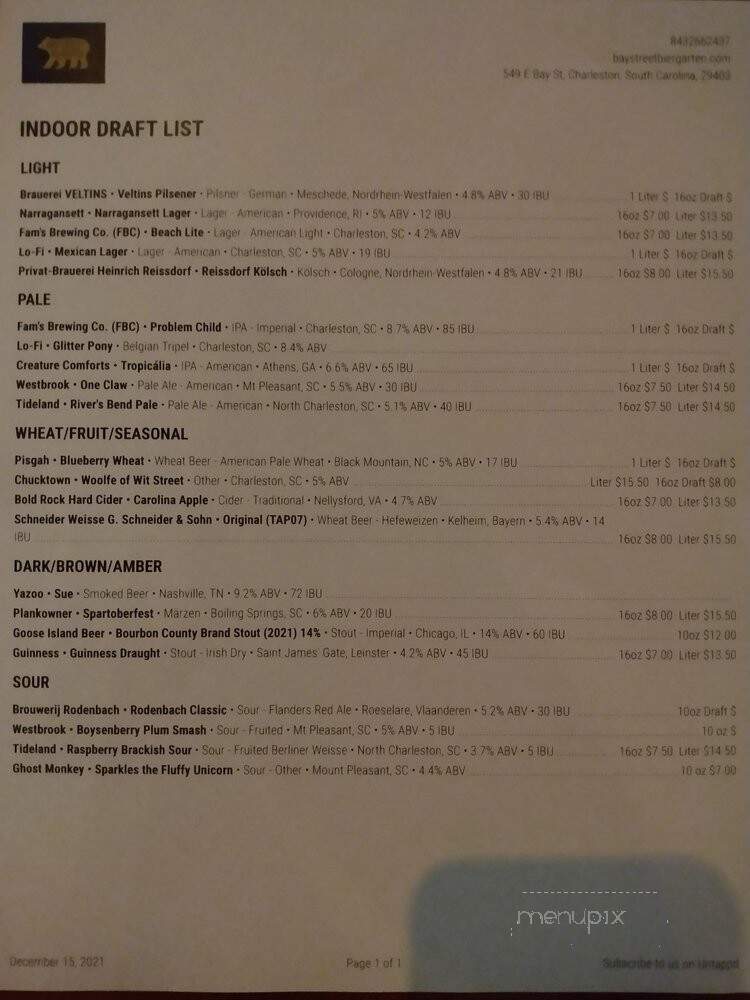 Bay Street Biergarten - Charleston, SC menu_pic